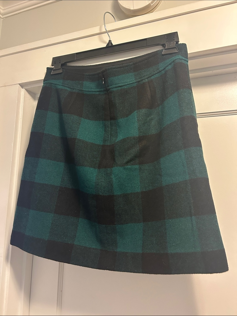 J. Crew Dark Green & Black Plaid A-Line Wool Mini Skirt - 10, NWOT - Picture 3 of 8